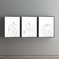 Minimalist Line Art Prints With Human Figure Poses Hanging On Gray Wall