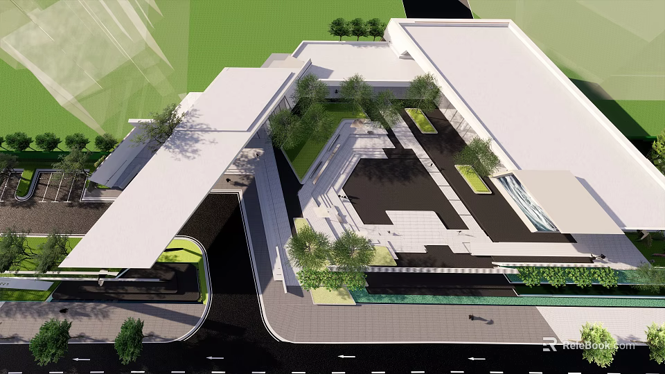 Modern Garden Landscape Design with Green Plants Modern Architecture and Paved Walkways 3d model 