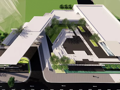 Modern Garden Landscape Design with Green Plants Modern Architecture and Paved Walkways 3d model