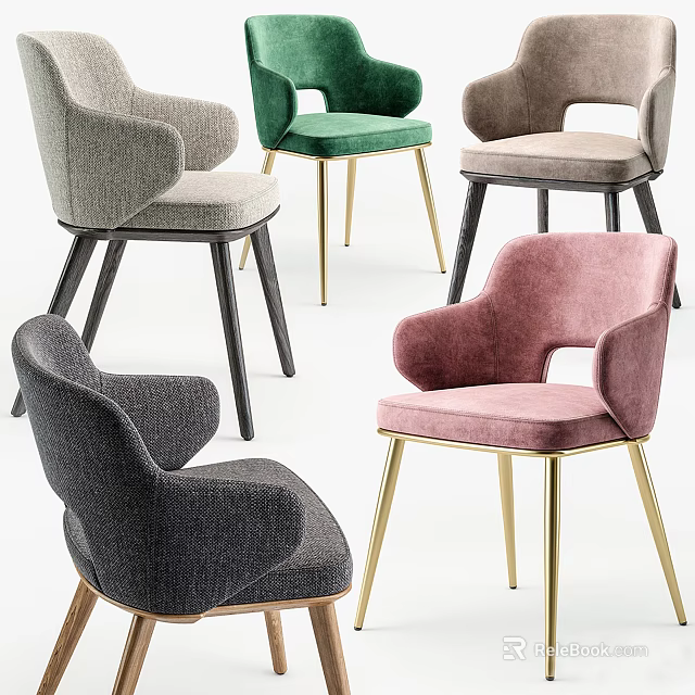 Modern Armchairs In Various Colors With Velvet Upholstery And Gold Black Legs 3d model 