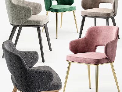Modern Armchairs In Various Colors With Velvet Upholstery And Gold Black Legs 3d model