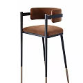 Modern Brown Upholstered Bar Stools With Black Metal Frame And Backrest Design 3d model