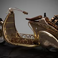 Vintage Motorcycle With Brown Leather Seat And Metal Frame On Stone Paved Ground