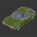Green Vintage Car With Roof Rack And Shiny Exterior On Black Background