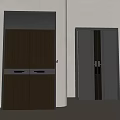 Modern Double Doors Design With Wooden Vertical Stripes And Metal Glass Panels
