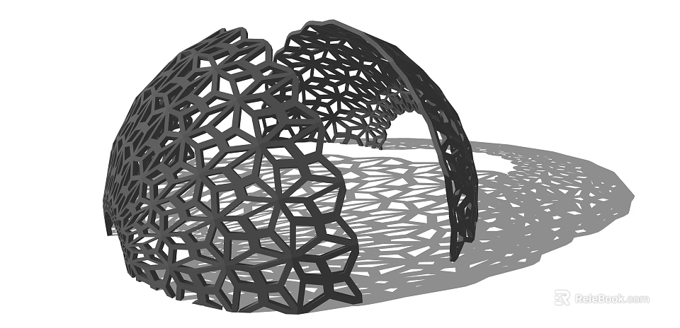 Modern Pergola with Intricate Geometric Cutout Patterns Curved Metal Structure and Shadow Effects on Ground 3d model 