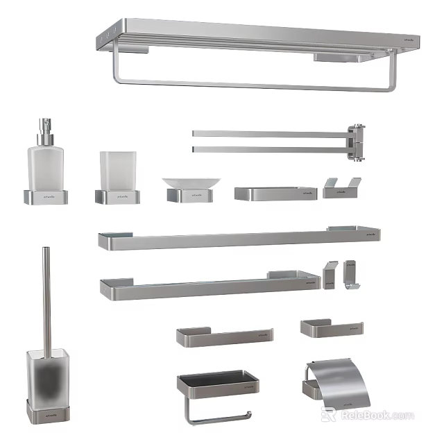 Modern Stainless Steel Bathroom Hardware Including Towel Racks Soap Dispensers And Holders 3d model 