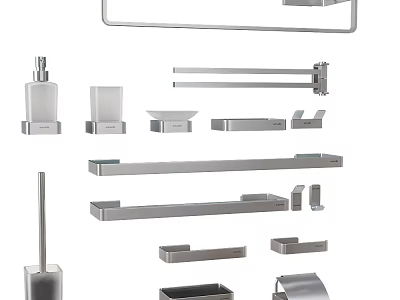 Modern Stainless Steel Bathroom Hardware Including Towel Racks Soap Dispensers And Holders 3d model