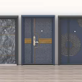 Stylish Sliding Doors Design With Wood Grain Blue Panel And Geometric Pattern 3d model