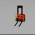 Red Industrial Forklift With Yellow Guardrail Black Mast And Forks On Reflective Surface