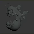 3D Fish Model with Open Mouth Sharp Teeth Large Eyes Tentacles and Fins