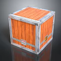Wooden Crate With Orange Planks And Silver Metal Frame And Labels