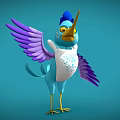 Colorful Cartoon Bird With Blue Body Purple Wings Yellow Beak White Belly And Blue Spots