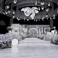 Elegant Wedding Venue Setup With White Roses Marble Steps And Chandelier Decorations