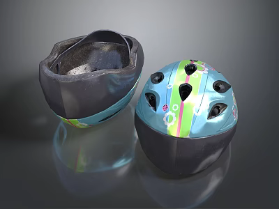 Stylish Blue Helmets With Colorful Stripes Ventilation Holes And Black Liner 3d model