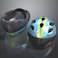 Stylish Blue Helmets With Colorful Stripes Ventilation Holes And Black Liner