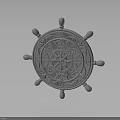 Decorative 3D Model Silver Ship's Wheel Equipment With Intricate Pattern And Metal Handles