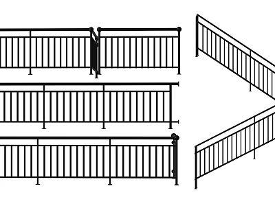 Different Metal Fence Designs Showcasing Straight And Corner Railings Structures 3d model