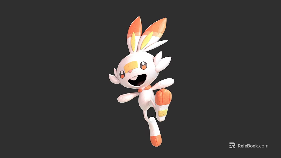 Cute Orange And White Cartoon Rabbit In Cheerful Jumping Pose With Fluffy Ears 3d model 