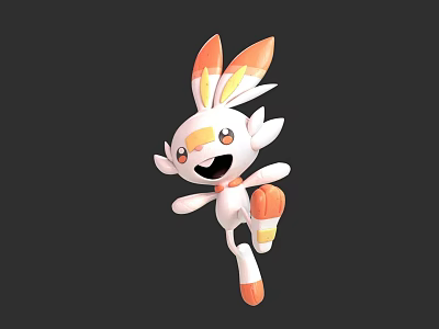 Cute Orange And White Cartoon Rabbit In Cheerful Jumping Pose With Fluffy Ears 3d model