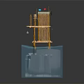 Cartoon Scene of Stilted Wooden Hut on Water Platform with Lifesaver Flag and Small Window