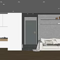 Modern Minimalist Apartment Open Living Room With White Sofa Gray Walls Bookshelves And Natural Light