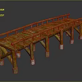 Traditional Wooden Bridge Deck With Wooden Railing And Stone Supporting Piers