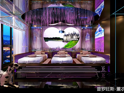 Elegant SPA Sauna With Lavender Theme Heart Shaped Decor Cozy Seating Natural Scenery Warm Lighting 3d model