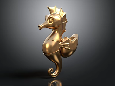 Decorative Golden Seahorse Sculpture With Detailed Fins And Curled Tail 3d model