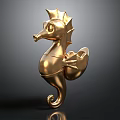 Decorative Golden Seahorse Sculpture With Detailed Fins And Curled Tail