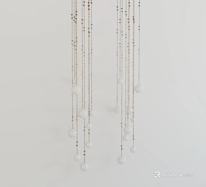 Unique Shaped Chandelier with Hanging Chains and White Balls in Modern Interior 3d model 