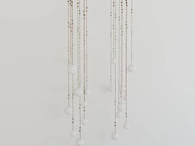 Unique Shaped Chandelier with Hanging Chains and White Balls in Modern Interior 3d model