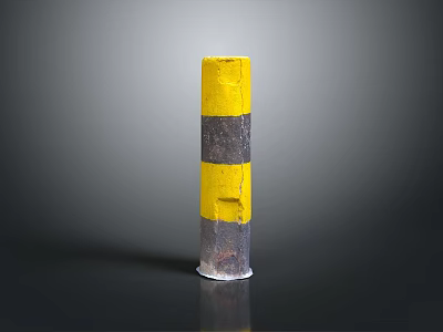 Yellow And Black Striped Construction Bollard With Weathered Surface Design 3d model
