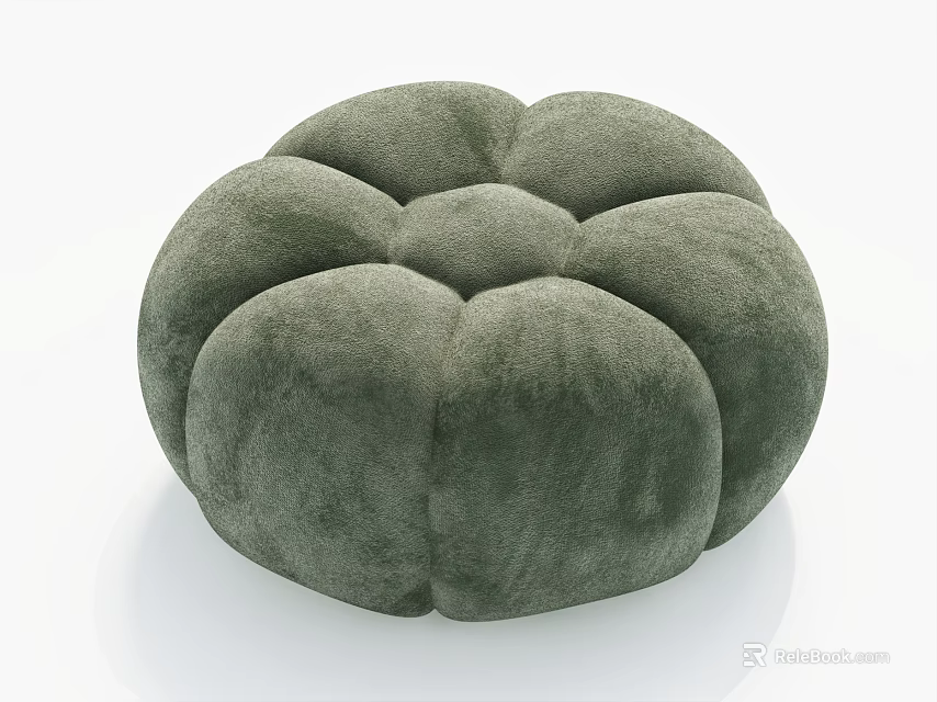 Green Velvet Petal Shaped Ottoman with Rounded Padded Sections for Living Room 3d model 