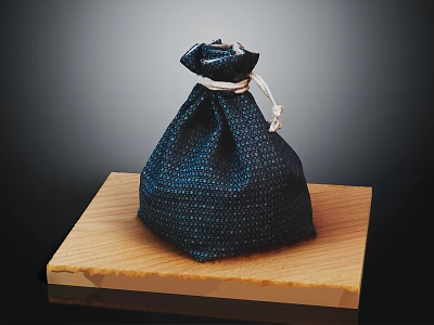 Dark Blue Fabric Bag On Wooden Platform Practical Household Storage Item 3d model