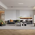 Elegant Modern Living Room Interior With Grey Sofa Geometric Rug And Wooden Coffee Table