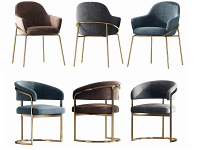 Modern Fabric Dining Chairs With Gold Metal Legs In Brown Gray Blue Colors 3d model