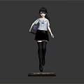 3D Schoolgirl Character In Uniform Black Skirt With Purple Bag Standing On Base