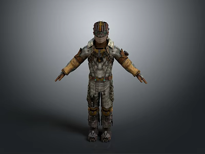 Worn Biological Sci Fi Character In Patched Spacesuit With Helmet And Armor 3d model