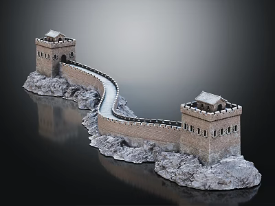 Scenic Great Wall Landscape With Winding Path And Ancient Watchtowers On Rocky Terrain 3d model