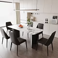 Modern Dining Table and Chair Combination Long Chandelier Direct Drinking Machine Refrigerator Green Plant 3d model