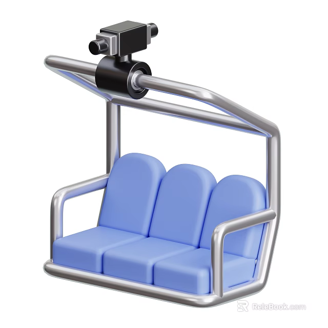 Outdoor Chair Cable Car Seat With Blue Seats And Metal Frame 3d model 