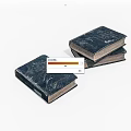 Vintage Old Books With Dark Blue Covers And Worn Marks Stacked And Single
