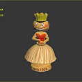 Wooden Animal Doll With Green Crown Smiling Face And Grass Skirt On Base Marked ADDA 1939