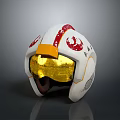 Sci fi Combat Weapon Helmet With White Red Accents And Gold Visor 3d model
