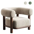 Modern Rounded Armrest Accent Chair With Beige Fabric And Wooden Legs