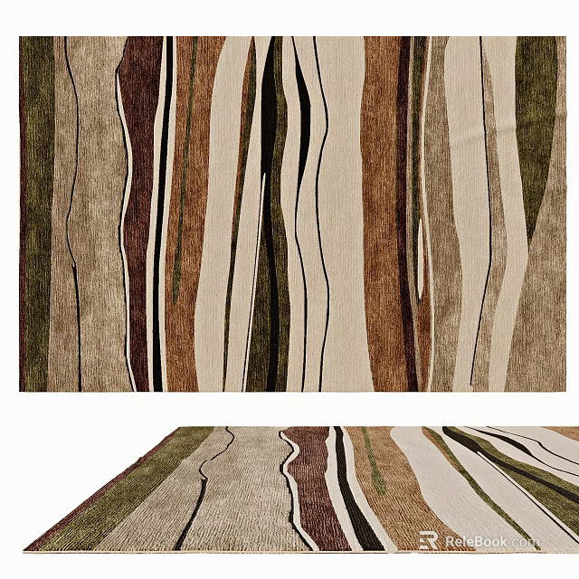 Modern Square Area Rug With Striped Pattern In Neutral Colors 3d model 