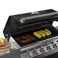 Modern Outdoor Grill With Stainless Steel Design Cooked Food Bread Basket And Beverages Refrigerator