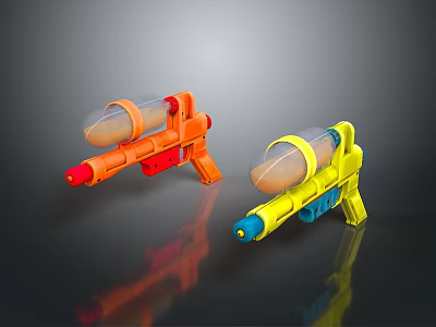 Orange And Yellow Toy Water Guns With Transparent Tanks And Colored Components 3d model