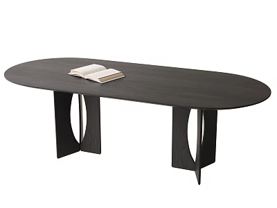 Black Oval Wooden Dining Table With Unique Legs And Open Book 3d model